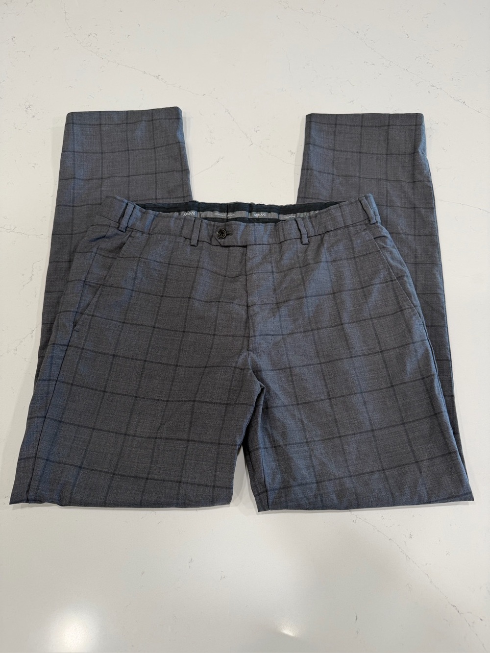 Armani Collezioni Men’s Gray Check Trousers